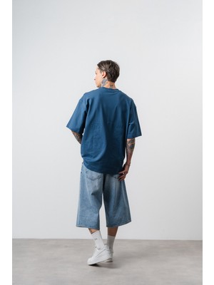 Respire Erkek Spiral Nakış Detaylı Oversize T-Shirt Lacivert