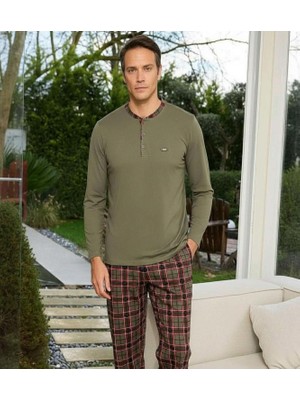 Pijamoni Erkek Standart Kalıp Pamuklu Düğme Yaka Uzun Kol Baharlık Pijama Takımı 6300/5H - 1 Adet