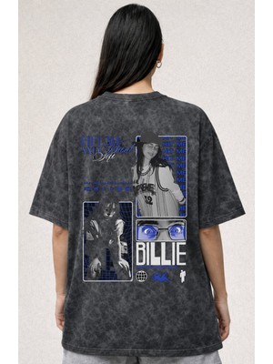 Sevbano Billie Eilish Şarkıcı Baskılı Unisex Oversize Eskitme Yıkamalı Tişört