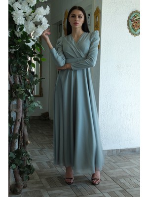 Feminist Çağla V Yaka Parıltılı Uzun Kollu Abiye 6502514.332