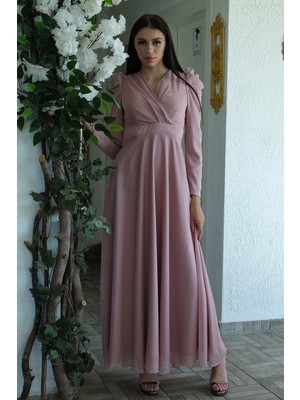 Feminist Pudra V Yaka Parıltılı Uzun Kollu Abiye 6502514.79