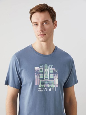 Lc Waikiki Yeni Sezon Bisiklet Yaka Kısa Kollu Baskılı Penye Erkek Tişört