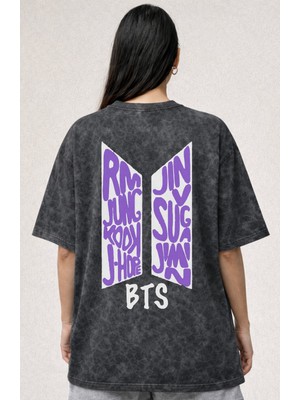 Sevbano Bts Müzik Grubu Baskılı Unisex Oversize Eskitme Yıkamalı Tişört