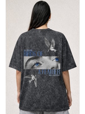 Sevbano Tasarım Billie Eilish Şarkıcı Baskılı Unisex Oversize Eskitme Yıkamalı Tişört
