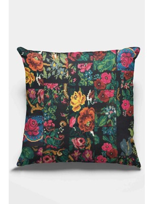Renkli Çiçek Desenli Çift Taraflı Yastık Kırlent Kılıfı SHKRL290