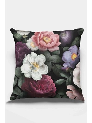 Eski Çiçek Desenli Siyah Renk Yastık Kırlent KILIFISHKRL448