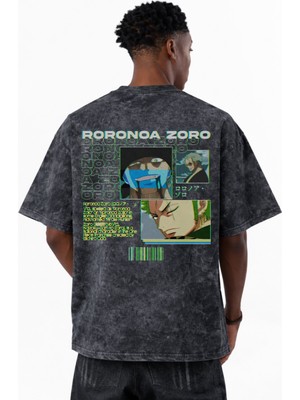 Sevbano Roronoa Zoro One Piece Anime Baskılı Unisex Oversize Eskitme Yıkamalı Tişört