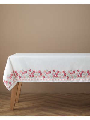 English Home Bright Bloom Polyester Masa Örtüsü 150X200 cm Beyaz - Pembe