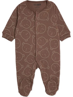 Hellobaby Erkek Bebek Tulum Hayvan Baskılı Fermuarlı Bisiklet Yaka Uzun Kol Patikli