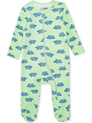 Hellobaby Erkek Bebek Tulum Hayvan Baskılı Fermuarlı Bisiklet Yaka Uzun Kol Patikli