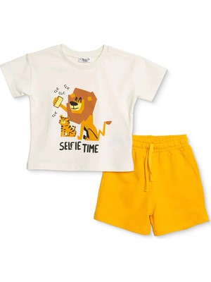 Hellobaby Erkek Bebek Tişört-Şort Kaplan Baskılı Bağcıklı Bisiklet Yaka Kısa Kol Reçme