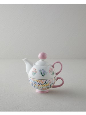 English Home Blossom Frame New Bone China Demlik Seti 400 – 290 ml Pembe - Beyaz