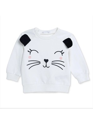 Hellobaby Kız Bebek Sweatshirt Hayvan Baskılı Çıtçıtlı Bisiklet Yaka Uzun Kol