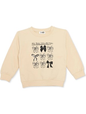 Hellobaby Kız Bebek Sweatshirt Fiyonk Baskılı Bisiklet Yaka Uzun Kol