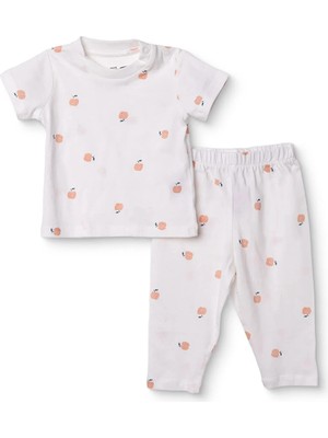 Hellobaby Kız Bebek Pijama Takımı Meyve Baskılı Bisiklet Yaka Kısa Kol Reçme