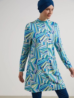 Lc Waikiki Yeni Sezon Dik Yaka Desenli Kadın Tesettür Mayo Takımı