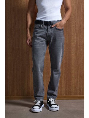 Abluka Online Erkek Relaxed Straight Fit Basic Jean Gri
