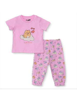 Hellobaby Kız Bebek Pijama Takımı Hayvan Baskılı Bisiklet Yaka Kısa Kol Reçme