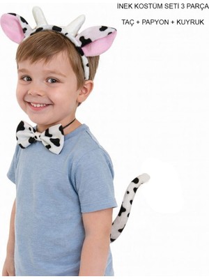 İntora Inek Kostüm Aksesuar Seti 3 Lü - Taç Papyon Kuyruk