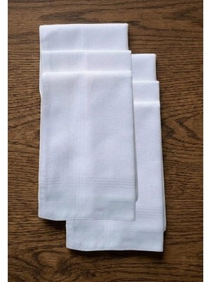 Biçomi 6 Lı El Cep Yaka Kumaş Mendil 36X36 cm 100 Pamuklu Tm Beyaz