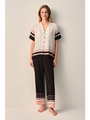 Suwen Monogram Gömlek Yaka Pijama Takımı