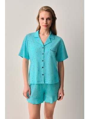 Suwen Lucky Pamuklu Gömlek Yaka Şort Pijama Takımı