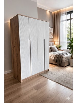 Mobilique Nova No.2 Dört Kapaklı 6raflı Gardırop Çam-Vizon