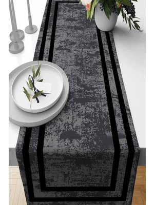 Füme Renk Çerçeveli  Premium Masa Örtüsü Runner SHRNR491