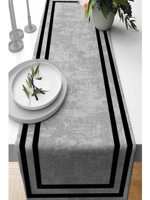 Gri Çerçeveli Diyazn Premium Masa Örtüsü Runner SHRNR214