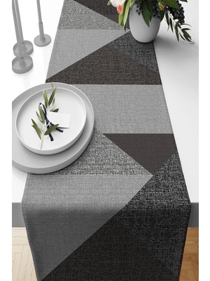 Füme Geometrik Tasarımlı Premium Masa Örtüsü Runner SHRNR606