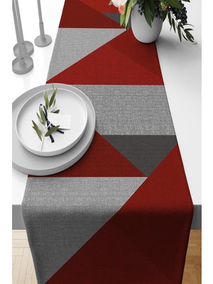 Kırmızı Geometrik Tasarımlı Premium Masa Örtüsü Runner SHRNR605