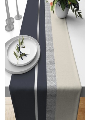Antrasit Avangarde Desen Premium Masa Örtüsü Runner SHRNR569