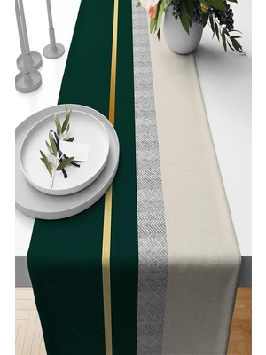 Yeşil Avangarde Tasarımlı Premium Masa Örtüsü Runner SHRNR604