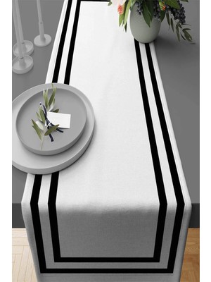 Beyaz Çerçeveli Dizayn Premium Masa Örtüsü Runner SHRNR321