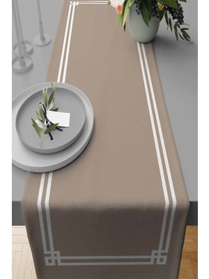 Bej Çerçeveli Dizayn Premium Masa Örtüsü Runner SHRNR278