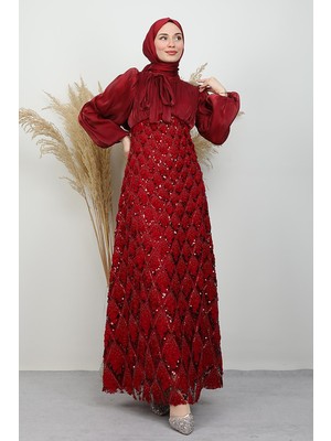 Eflisya Işleme Abiye Bordo