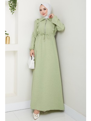 inStyle Fermuarlı Fırfır Detaylı Mint Yeşili Elbise