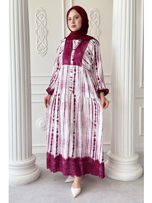 inStyle Batik Çizgi Desen Pembe Viskon Elbise