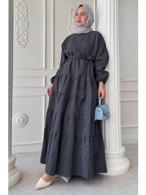 inStyle Eteği Kat Fırfır Detay Modal Antrasit Elbise