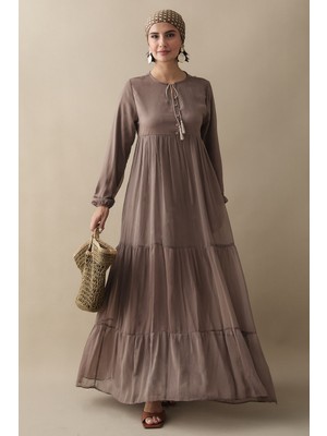 inStyle Yakası Bağcıklı Yoryo Vizon Şifon Elbise