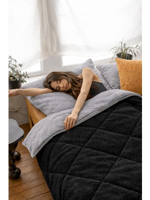 "hediyeli" Çift Kişilik Çift Taraflı 195X215 Lüx Welsoft Yorgan Gri.