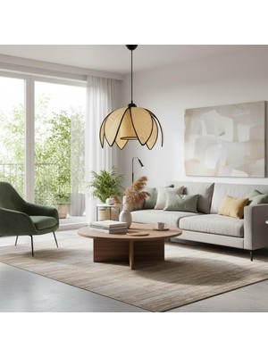 Elizim Home Lighting Hasır Görünümlü Yaprak Abajur Sarkıt Avize