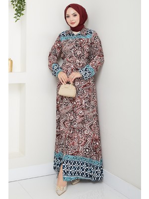 inStyle Renkli Otantik Desen Kırmızı Viskon Elbise