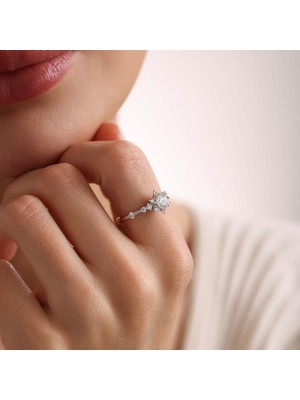 Sembol Gold 14 Ayar Altın Lotus Tektaş Yüzük – Beyaz Altın