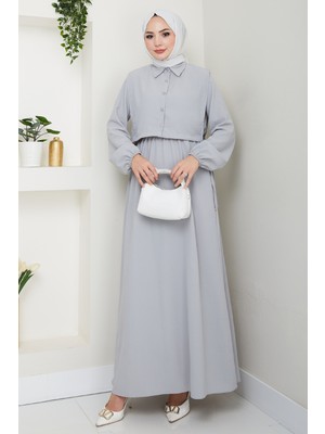 inStyle Bolerolu Bağlamalı Gri Elbise