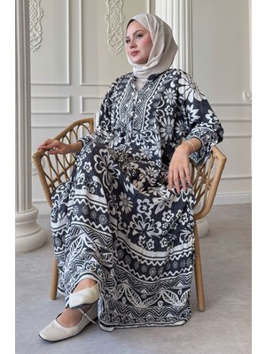 inStyle Yasemin Çiçekli Antrasit Viskon Elbise