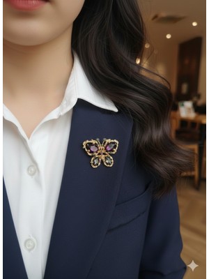 Gold Detaylı Kelebek Broş