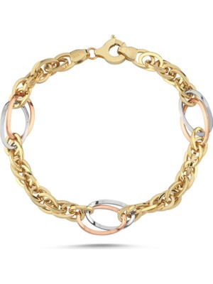 Sembol Gold 14 Ayar Altın Üç Renk Halkalı Zincir Bileklik