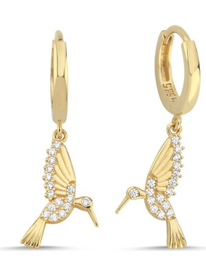 Sembol Gold 14 Ayar Altın Kuş Figürlü Taşlı Küpe