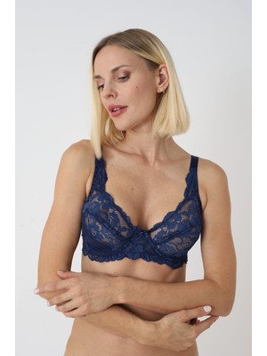 Modellife B Cup Full Cup Dantelli Lacivert Sütyen Balenli Astarsız Telli Tam Kapsama Şık Ve Toparlayıcı Sütyen